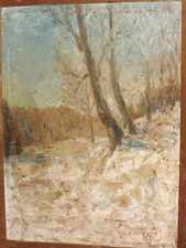 Vintage expressionist oil painting forest landscape signed