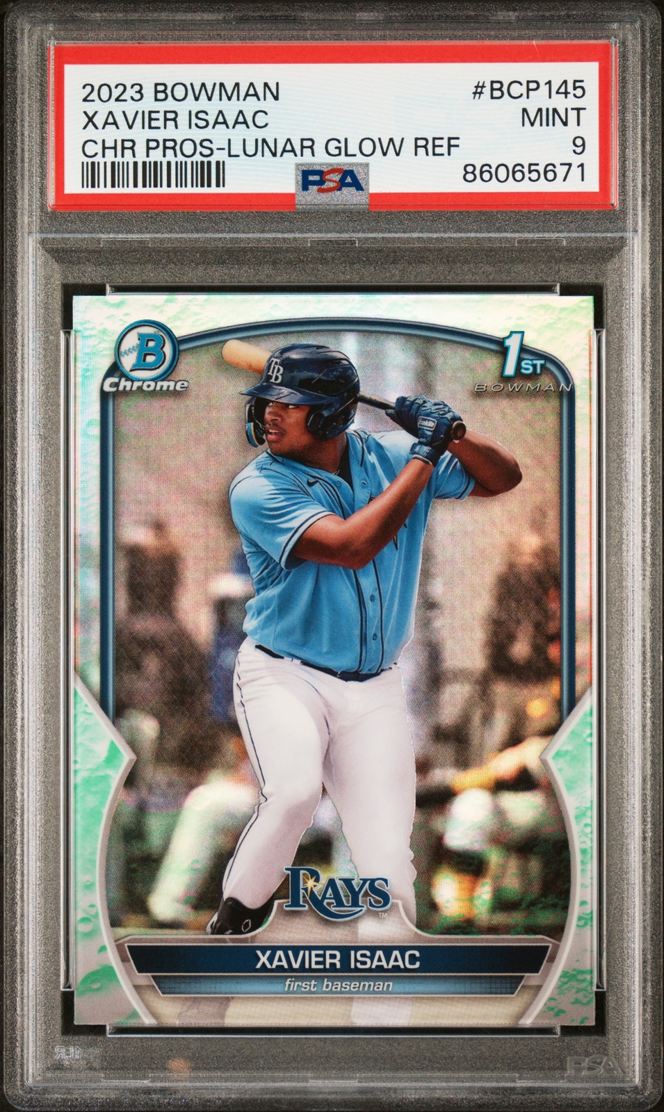 Xavier Isaac 2023 Bowman Chrome 1st Lunar Glow Refractor Card #BCP-145 PSA 9
