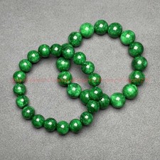2Pc New Natural 8/10/12/14mm Green Jade Gems Beads Elastic Bracelet 7.5"