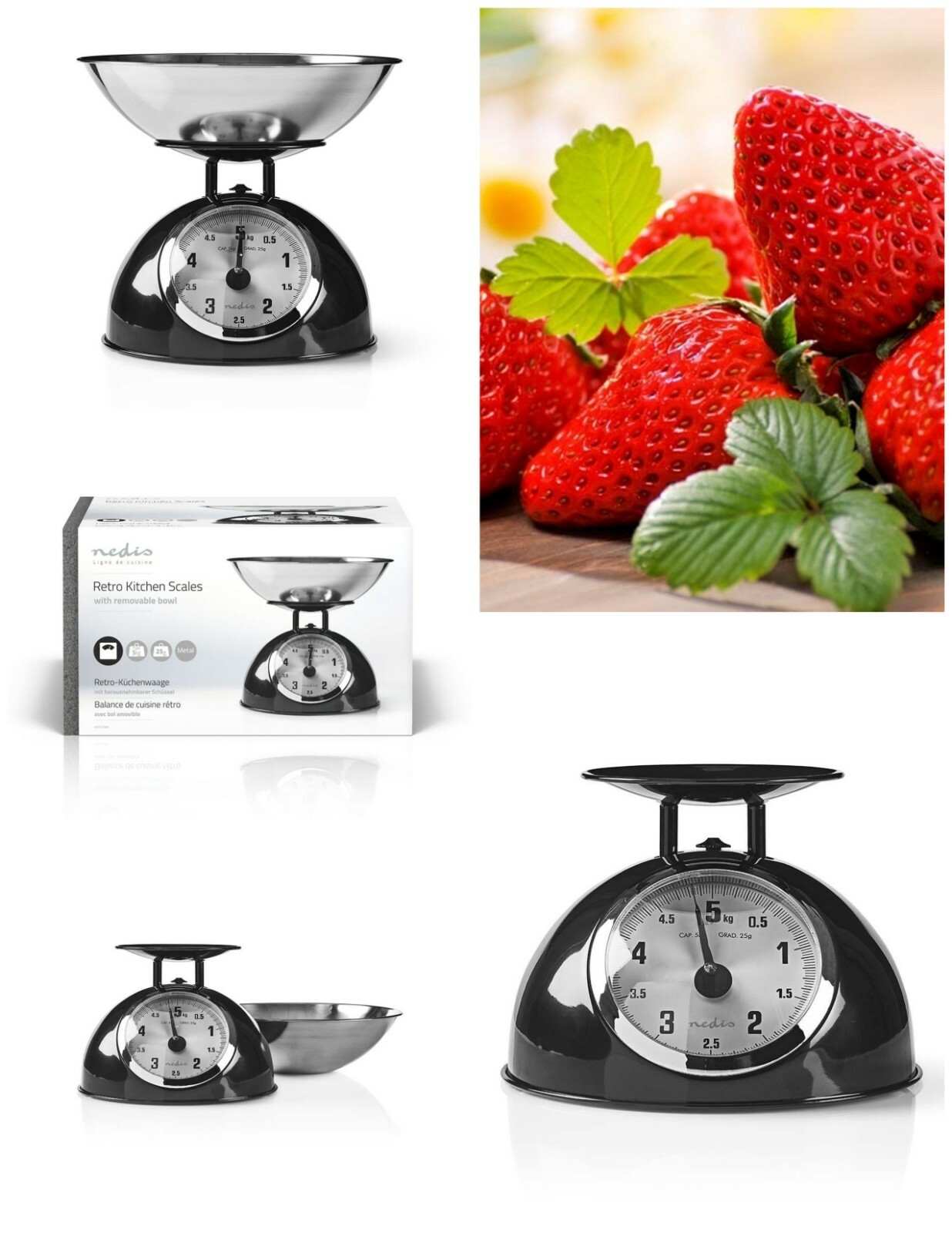 Balance de cuisine en métal noir rétro au design haute qualité et élégant
