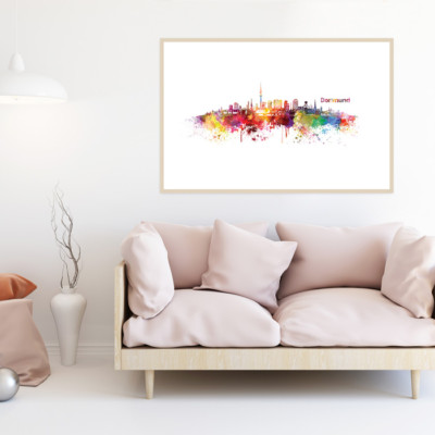 JUNIWORDS Poster mit Rahmen ''Skyline Dortmund'' in Aquarell Geschenk DIN A4 A3 A2