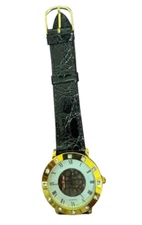 Luxury Men GOLD Steampunk Skeleton GENEVA QUARTZ Stainless Steel Wrist Watch