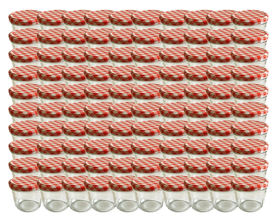 100 x Sturzgläser 230 ml Marmeladenglas Einmachglas Rot kariert Einweckgläser