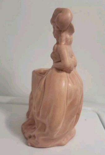 Vtg Haeger USA Pottery blush pink Victorian Lady Feather Hat Planter Vase - Picture 2 of 6