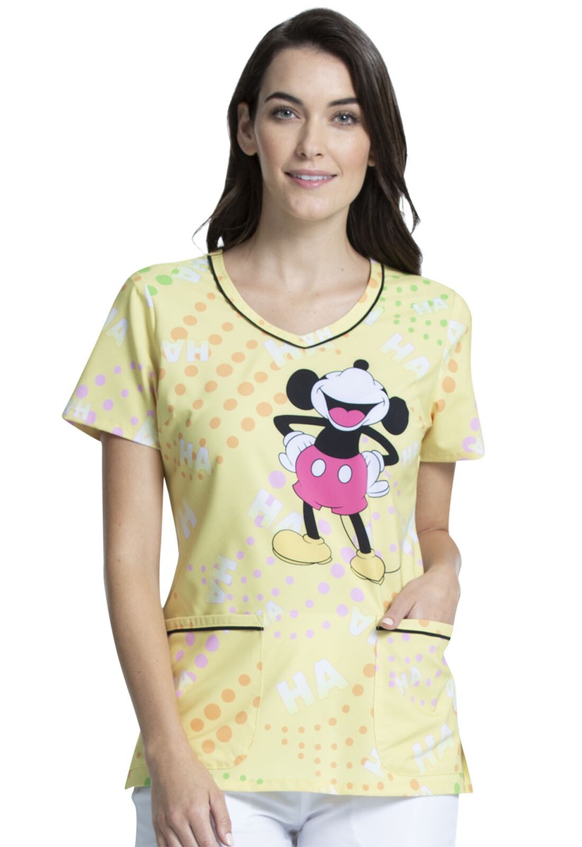 Mickey Mouse Cherokee Scrubs Tooniforms Disney V Neck Top TF634
