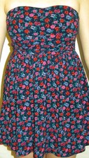 Forever 21 XXI Strapless Dress Women's Size Small Navy Floral Print Viscose EUC