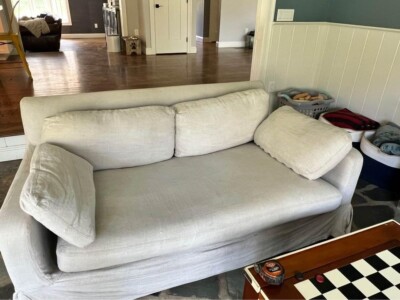Restoration Hardware Belgian Track Arm Bench-Seat Slipcovered Sofa