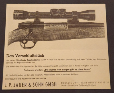 128) J.P. Sauer & Sohn GmbH Düsseldorf bolt-action rifle advertising advertisement 1959