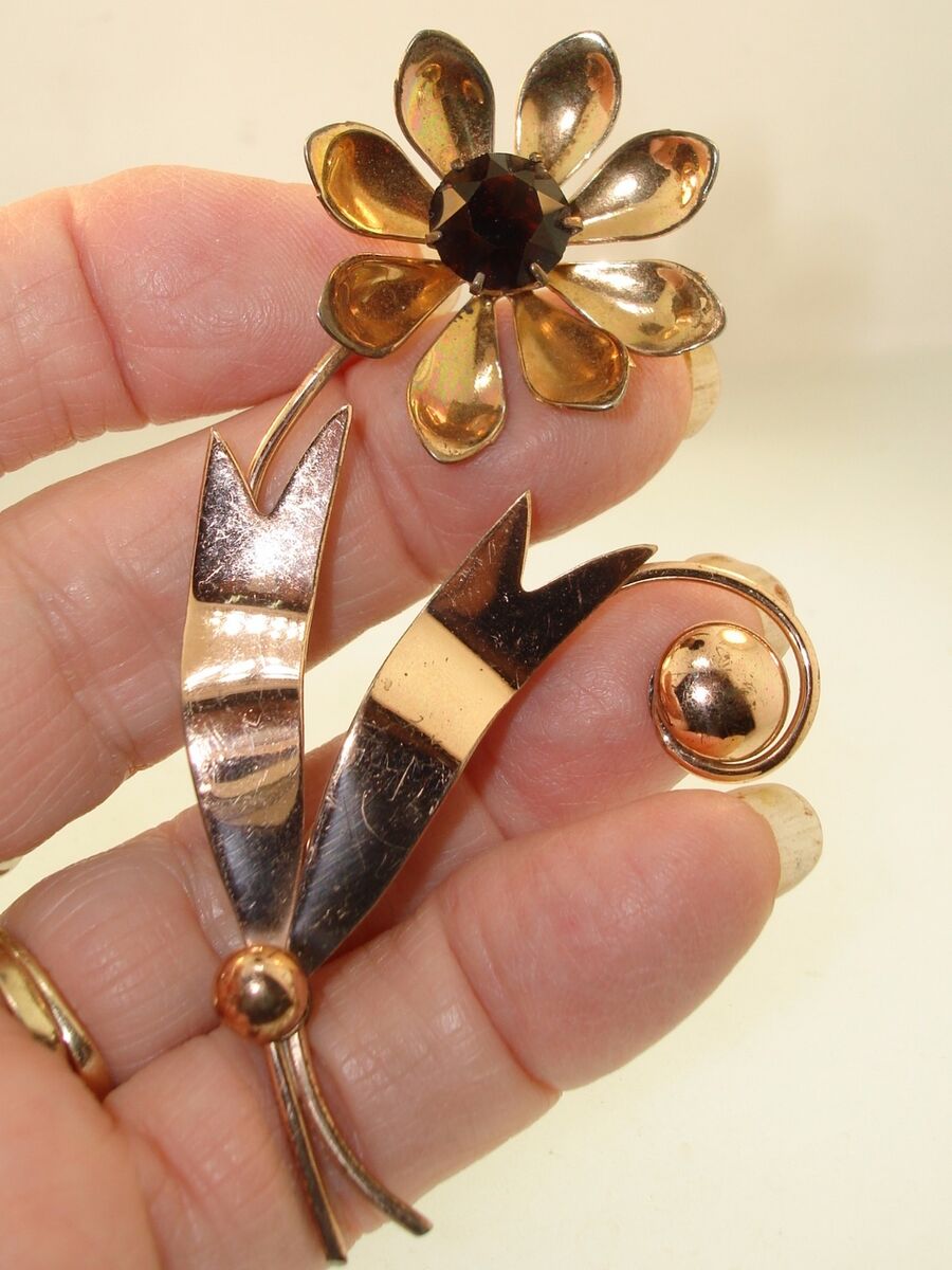 VINTAGE 1940'S STERLING BY JORDAN ROSE GOLD VERMEIL FLOWER VINTAGE 1940'S STERLING BY JORDAN ROSE GOLD VERMEIL FLOWER