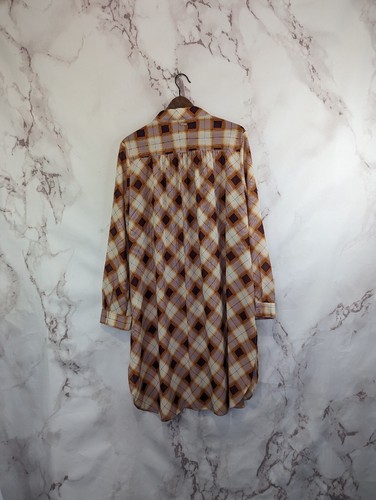 Prana Dress Women XL Flint Plaid Maxi Shirt Long Button Cover Up Sheer Umber $99 - Picture 6 of 17