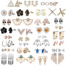 32 Pairs Assorted Stainless Steel Stud Earrings for Teens Girls Women-Cute An...