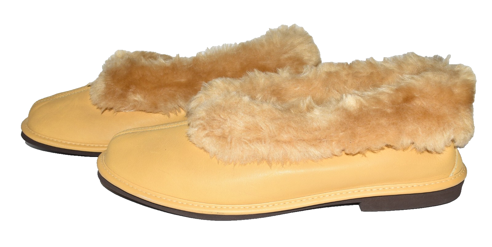 PANTOFOLA D’ORO Pantofole da donna in pelle dorata con fodera in soffice pelliccia sintetica taglia 10 nuove senza scatola