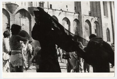 Crowd shadow Avignon palais des Papes Festival? - old photo year. 1970