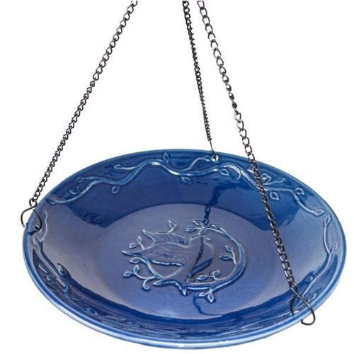 Hanging Bird Bath Bluebird Ceramic NEW Blue - 第 3/5 張圖片