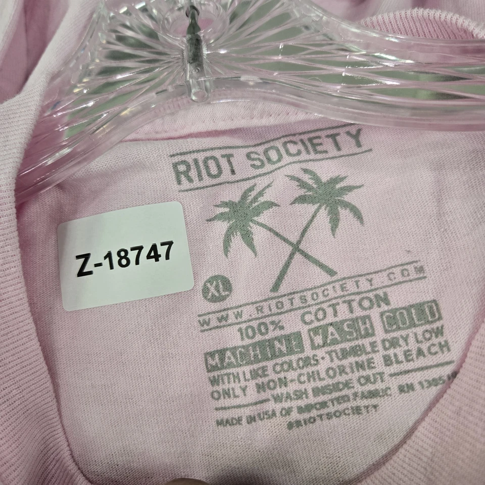 Riot Society Men Shirt XL Pink Long Sleeve Graphic Print Tiger Flowers Logo READ - Image 2 of 4