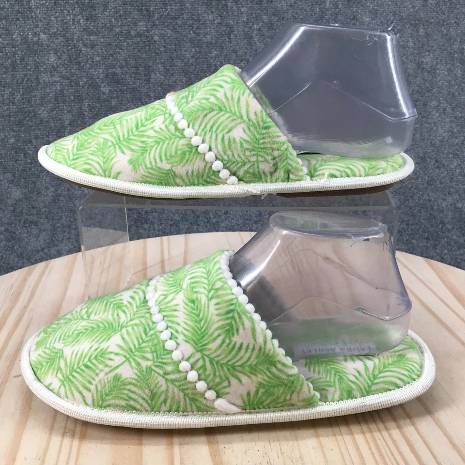 Laura Ashley 拖鞋女式 8-9 一脚蹬骡子绿色舒适人造毛皮室内叶子 — 第 2/4 张图片