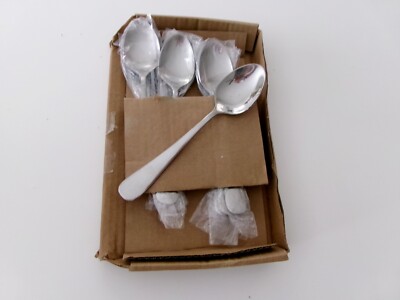 12 New Amazon BASICS Round Edged Glossy 18/10 Stainless Steel DINNER SPOONS