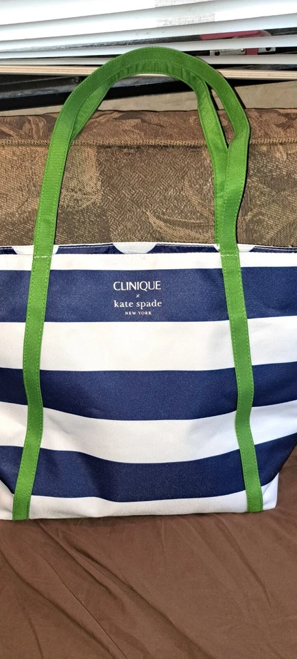 Bolso de Maquillaje para Damas Kate Spade/Clinique Azul Marino Blanco Bolso de Playa 16x12 Foto 4 de 4