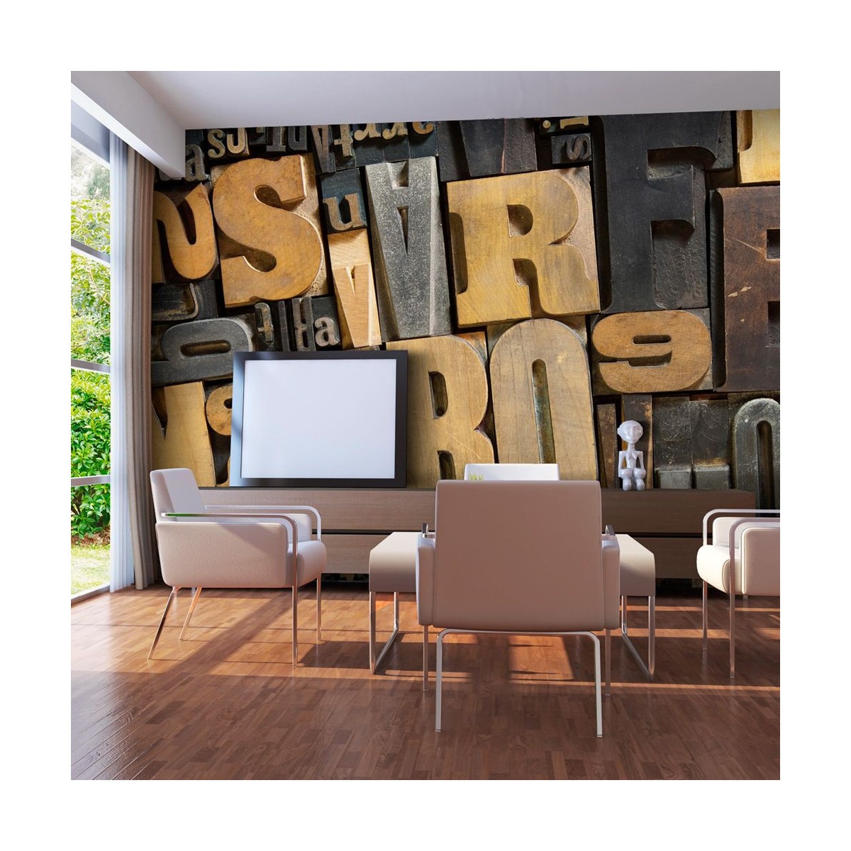 Papier peint XXL lettres en bois créez un salon chaleureux 270x550cm