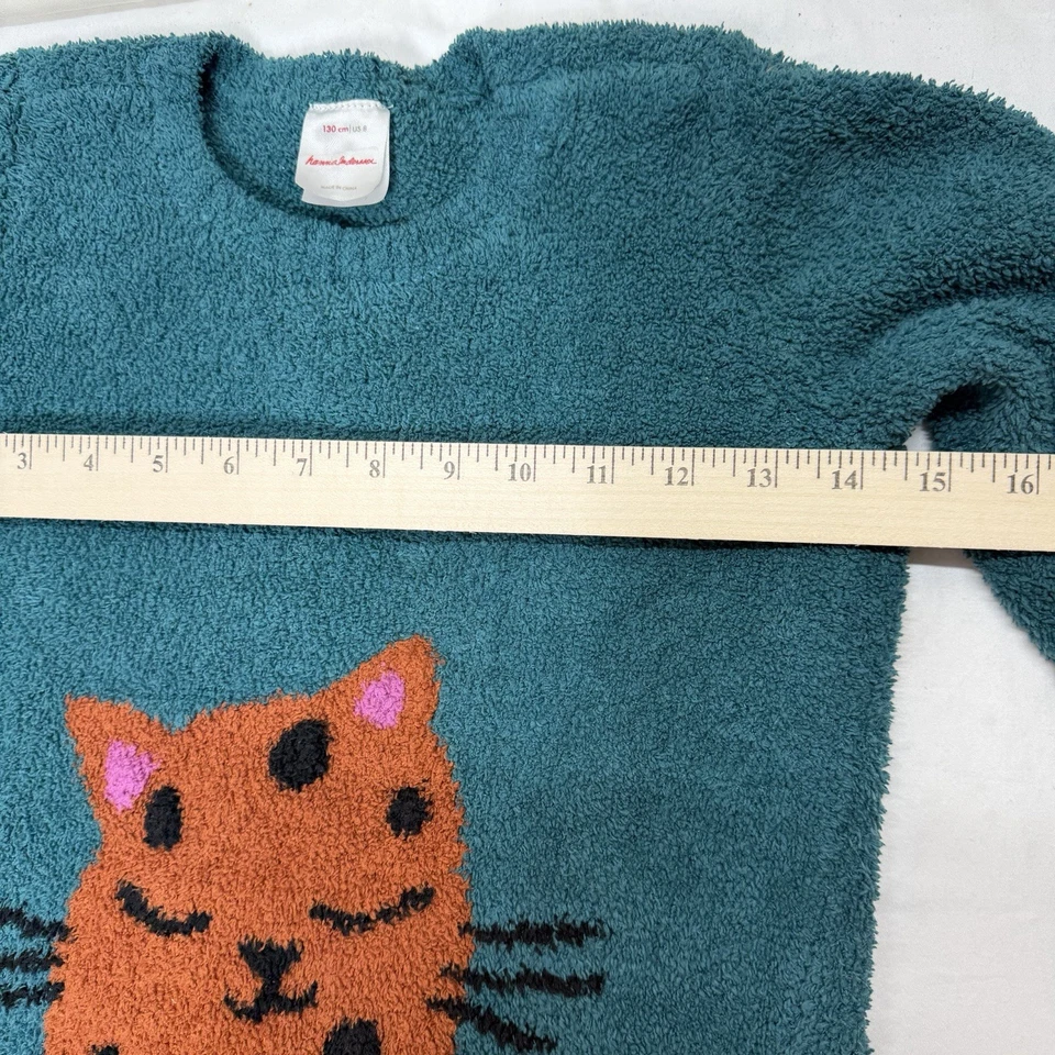 Hanna Andersson Marshmallow pullover sweater Us Size 8 Green w/ Orange Cat Cozy - Image 4 of 4