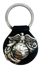 United States Marine Genuine Leather Key Fob/Key Ring/Chain w/ Concho-Enmon-New