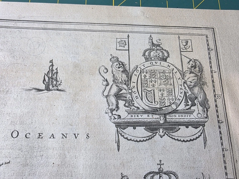 (Inglaterra, Gales) Mapa Anglia Regnum, Jansson, c. 1666 Foto 4 de 4