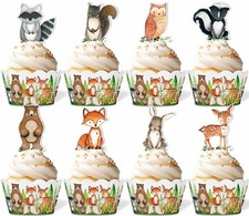 96 Pcs Woodland Baby Shower Cupcake Toppers and Wrappers Set for Table Decor