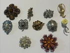 Lot Of Brooches MONET Avon Vintage Costume Pins Stones Jewelry Cat Turtle Flower