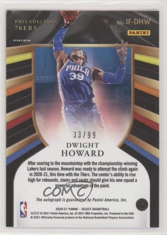 2020-21 Select In Flight Signatures Neon Green Prizm /99 Dwight Howard Auto HOF - Image 2 of 2
