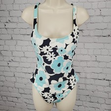 La Blanca Blue Floral Padded Strappy Back One Piece Swimsuit USA Made Size 12
