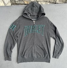 y2k Hurley Surf Wear Spellout Thrashed Grunge Skater Zip Hoodie Jacket Men's LG