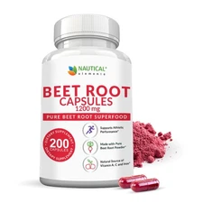 Beet Root Capsules - 1200mg Per Serving - 200 Beet Root Powder Capsules - Bee...