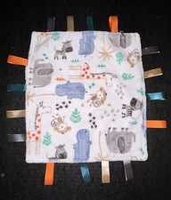 HANDMADE SAFARI ANIMALS SATIN TAG SECURITY BLANKET LOVEY E3
