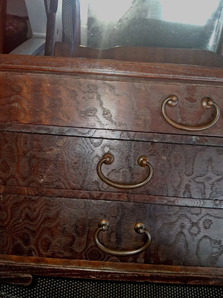 Antique Dresser top mirror WITH 4 DRAWS Japanese amazing Wood Grain NOBLE MANNER - Image 4 of 4
