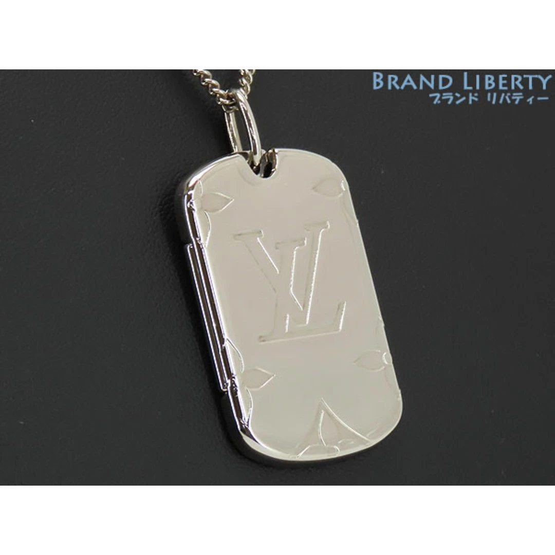 LOUIS VUITTON（LV） Collana medaglione Louis Vuitton monogramma cane targhetta ciondolo girocollo argento usato0