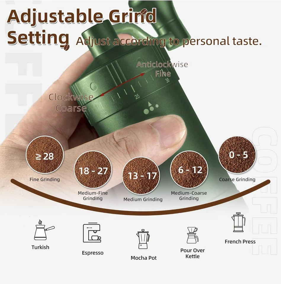 Molinillo de café manual de textura de acero inoxidable molinillo de café manual para el hogar Foto 4 de 4