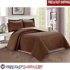 Reversible Diamond Quilt Set Microfiber King Cal King 3 Piece Heavyweight New