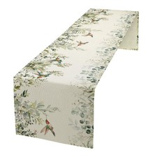 Hummingbird Spring Floral Table Runner,Watercolor Flower Plant Butterfly Humm...