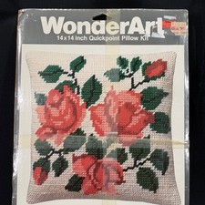 Vintage WonderArt Needlepoint Kit 14" Pillow no. 6928 Red Roses NIP, made in USA