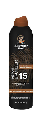 Continuous Spray Sunscreen with Instant Bronzer SPF 15, Immediate Glow & Dries F