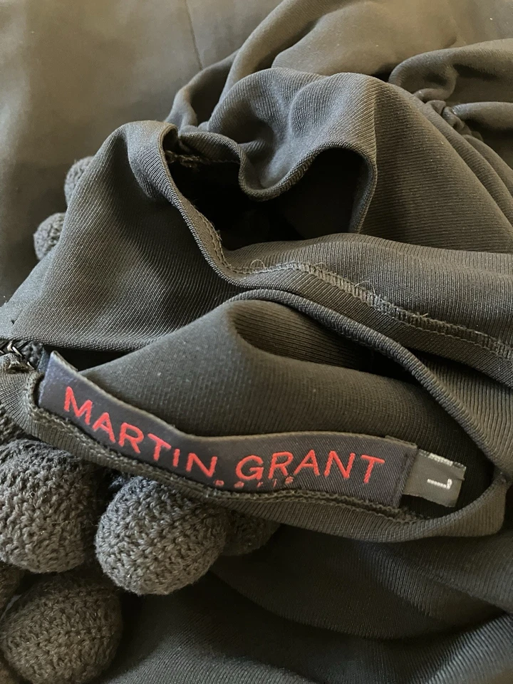 Vestido Martin Grant Paris Jersey Negro Sin Mangas con Crochet Uva Racimo Talla L Foto 2 de 4