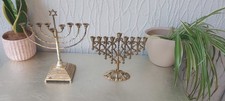 2 Vintage Jewish Hanukkah Menorah Metal 9 Candle Holder Israel EPNS