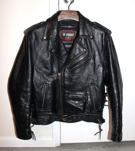 Herren FIRST schwarze Leder Biker Motorrad Jacke