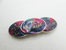 Vintage 1980s Big Geometric Oval Barrette- Swirled Pink Blue Purple Gold Enamel