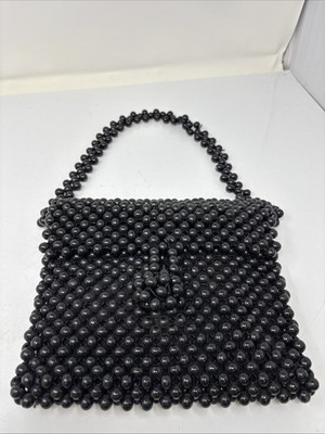 Expressly For Gimbels Made In Japan Vintage Black Bead Handbag