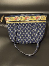 Vintage Vera Bradley Purse Tote Bag Navy Yellow White Roses