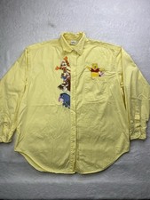 Vintage 90s Disney Winnie The Pooh Embroidered Yellow Button Up Shirt Size XL