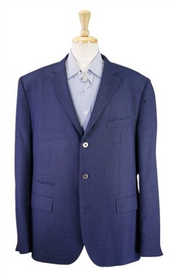 Hugo Boss Royal Blue Gingham Check Super 110's Wool Drago Blazer Jacket 48R