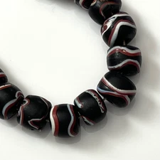 13 Antique Black Wound Trails Fancy Lampwork Venetian Glass African Trade Beads
