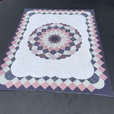 Vintage Starburst Giant Dahlia Quilt 68 x 83 in Multicolor Cottagecore Handmade